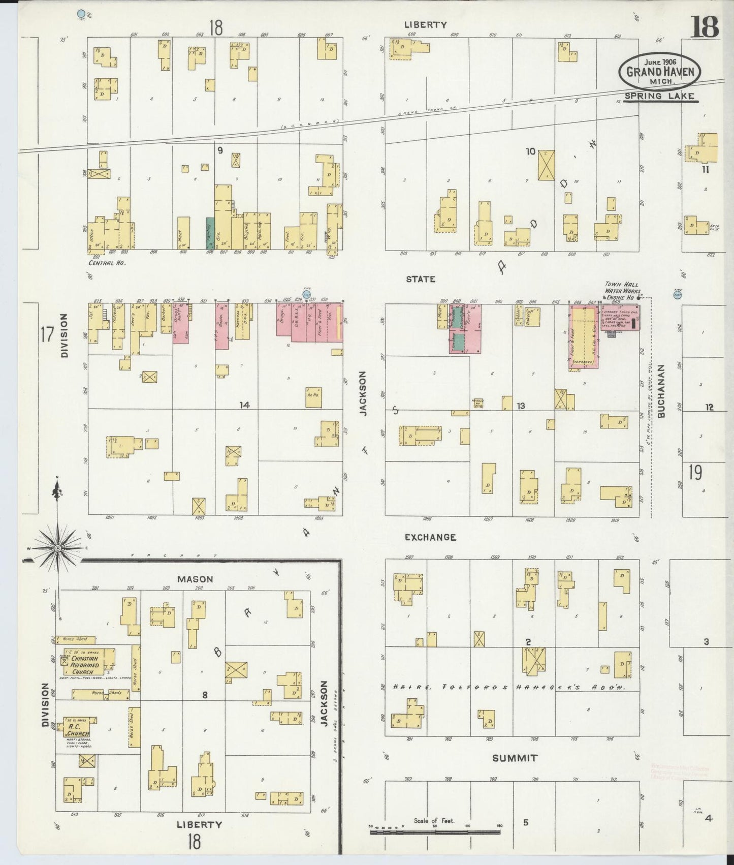 Sanborn Fire Insurance Map from Grand Haven, Ottawa County, Michigan (1906), Sheet #0018 - Complete Map Set gallery image, historic Sanborn map, vintage wall art, Michigan Michigan
