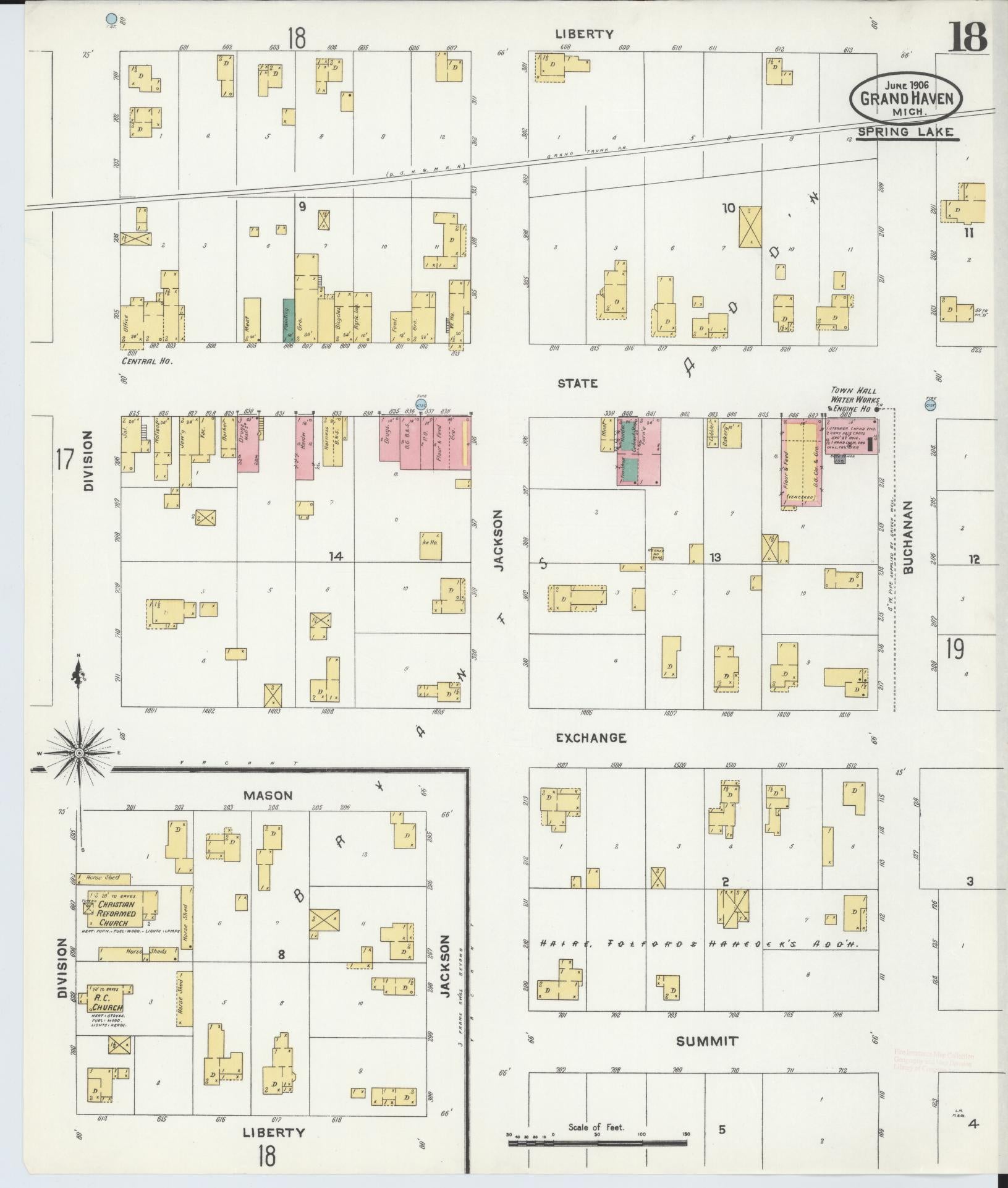Sanborn Fire Insurance Map from Grand Haven, Ottawa County, Michigan (1906), Sheet #0018 - Complete Map Set gallery image, historic Sanborn map, vintage wall art, Michigan Michigan