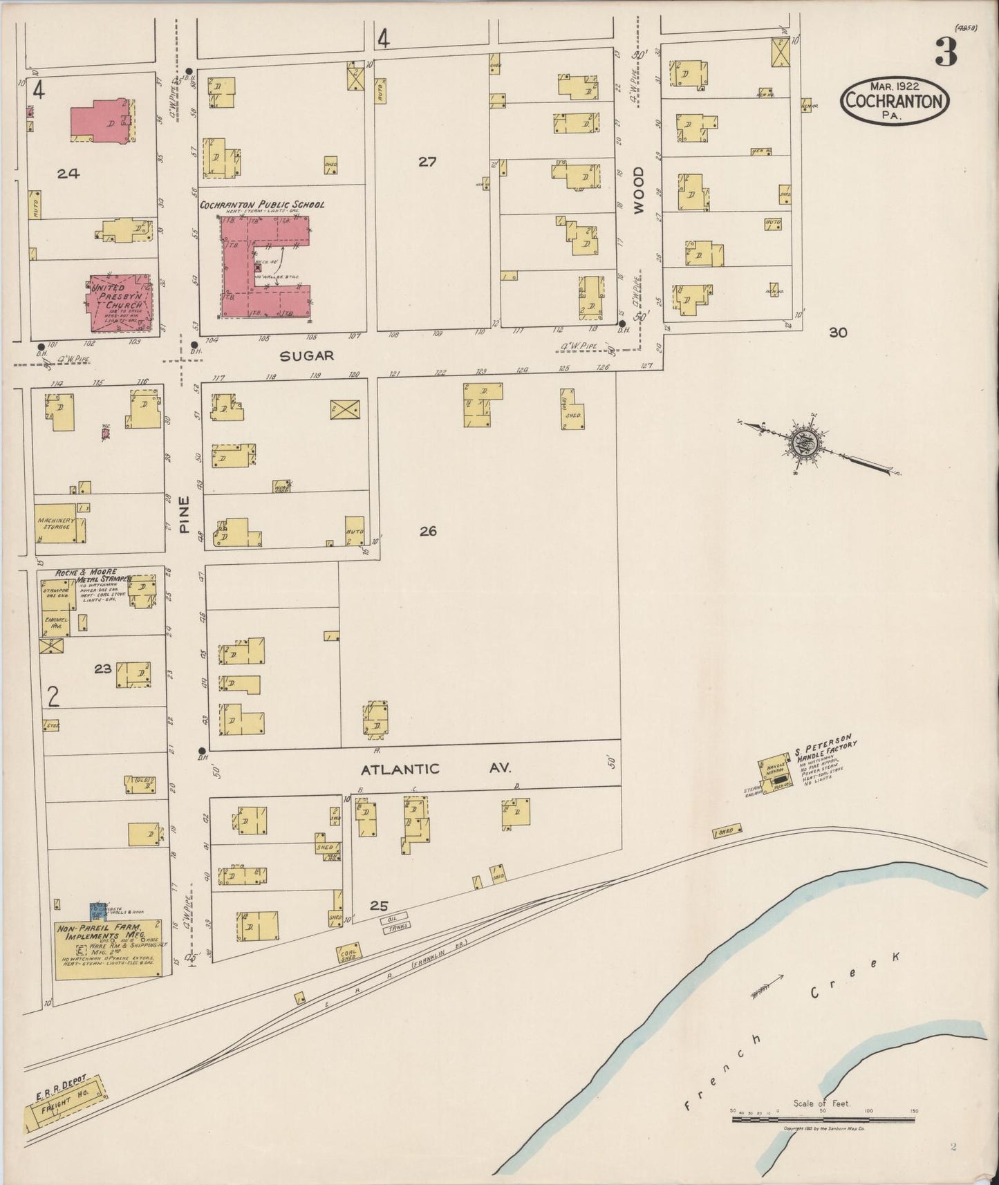Sanborn Fire Insurance Map from Cochranton, Crawford County, Pennsylvania (1922), Sheet #0003 - Historic Sanborn Fire Insurance Map Print, vintage old map wall art, antique decor, genealogy gift, Pennsylvania Pennsylvania map