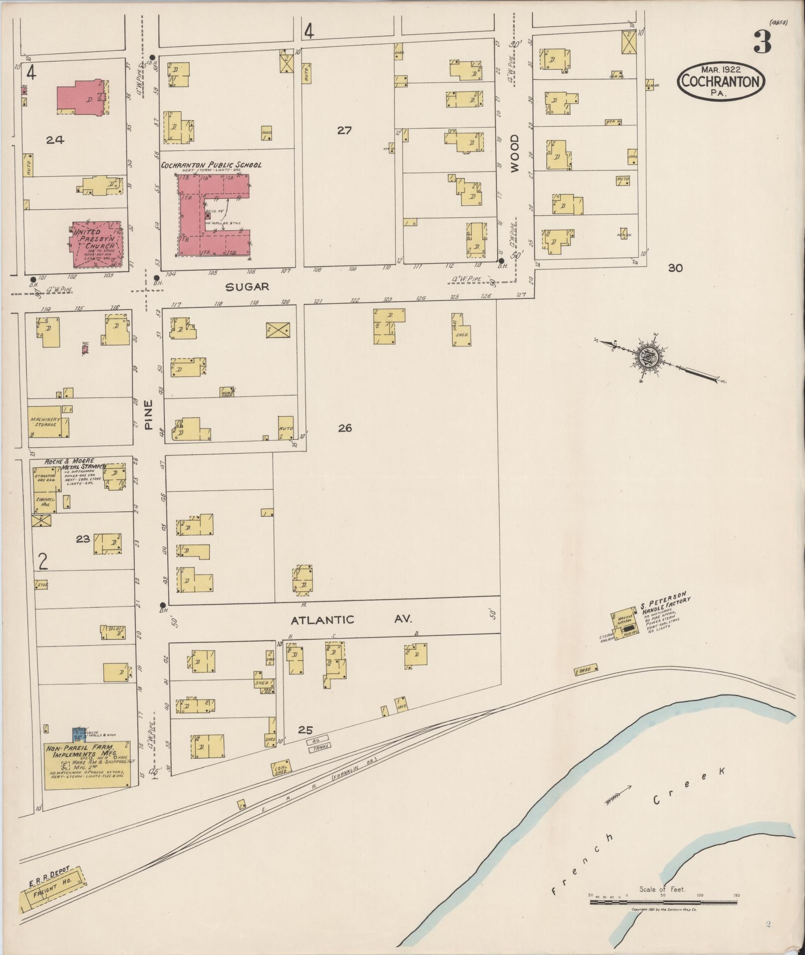 Sanborn Fire Insurance Map from Cochranton, Crawford County, Pennsylvania (1922), Sheet #0003 - Historic Sanborn Fire Insurance Map Print, vintage old map wall art, antique decor, genealogy gift, Pennsylvania Pennsylvania map