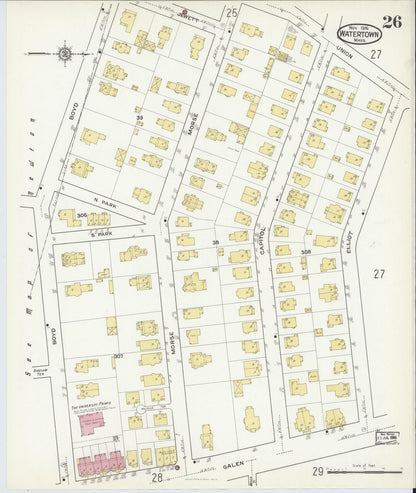 Sanborn Fire Insurance Map from Watertown, Middlesex County, Massachusetts (1916), Sheet #0026 - Complete Map Set gallery image, historic Sanborn map, vintage wall art, Massachusetts Massachusetts