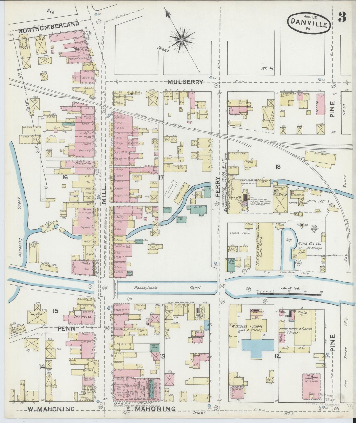 Sanborn Fire Insurance Map from Danville, Montour County, Pennsylvania (1891), Sheet #0003 - Historic Sanborn Fire Insurance Map Print, vintage old map wall art, antique decor, genealogy gift, Pennsylvania Pennsylvania map
