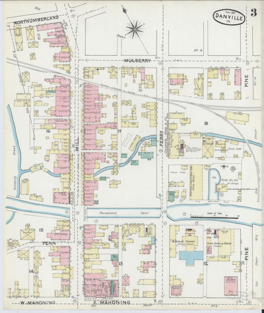 Sanborn Fire Insurance Map from Danville, Montour County, Pennsylvania (1891), Sheet #0003 - Historic Sanborn Fire Insurance Map Print, vintage old map wall art, antique decor, genealogy gift, Pennsylvania Pennsylvania map