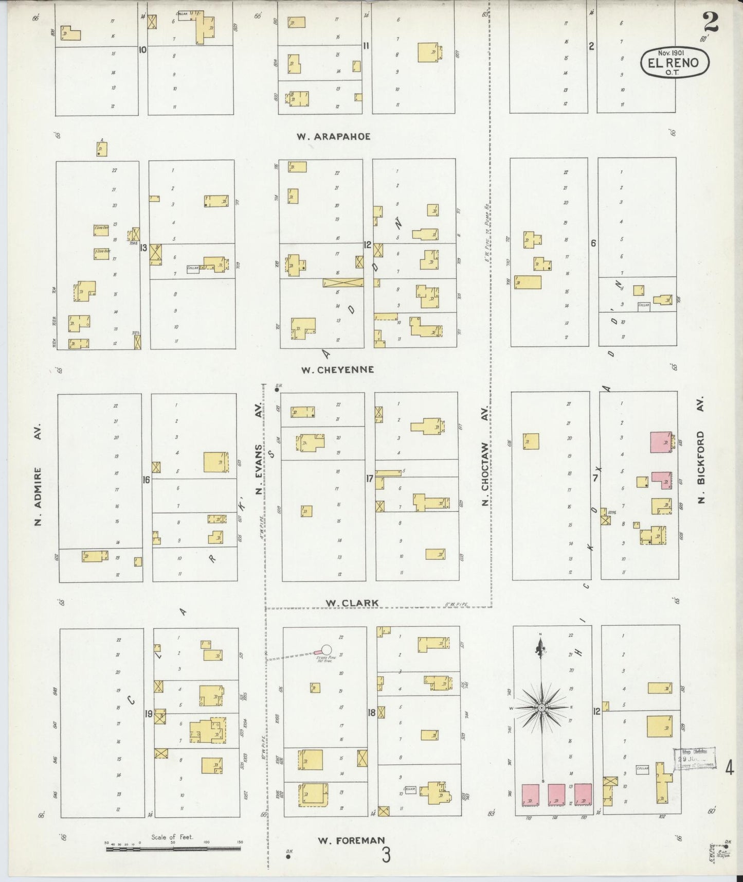Sanborn Fire Insurance Map from El Reno, Canadian County, Oklahoma (1901), Sheet #0002 - Complete Map Set gallery image, historic Sanborn map, vintage wall art, Oklahoma Oklahoma