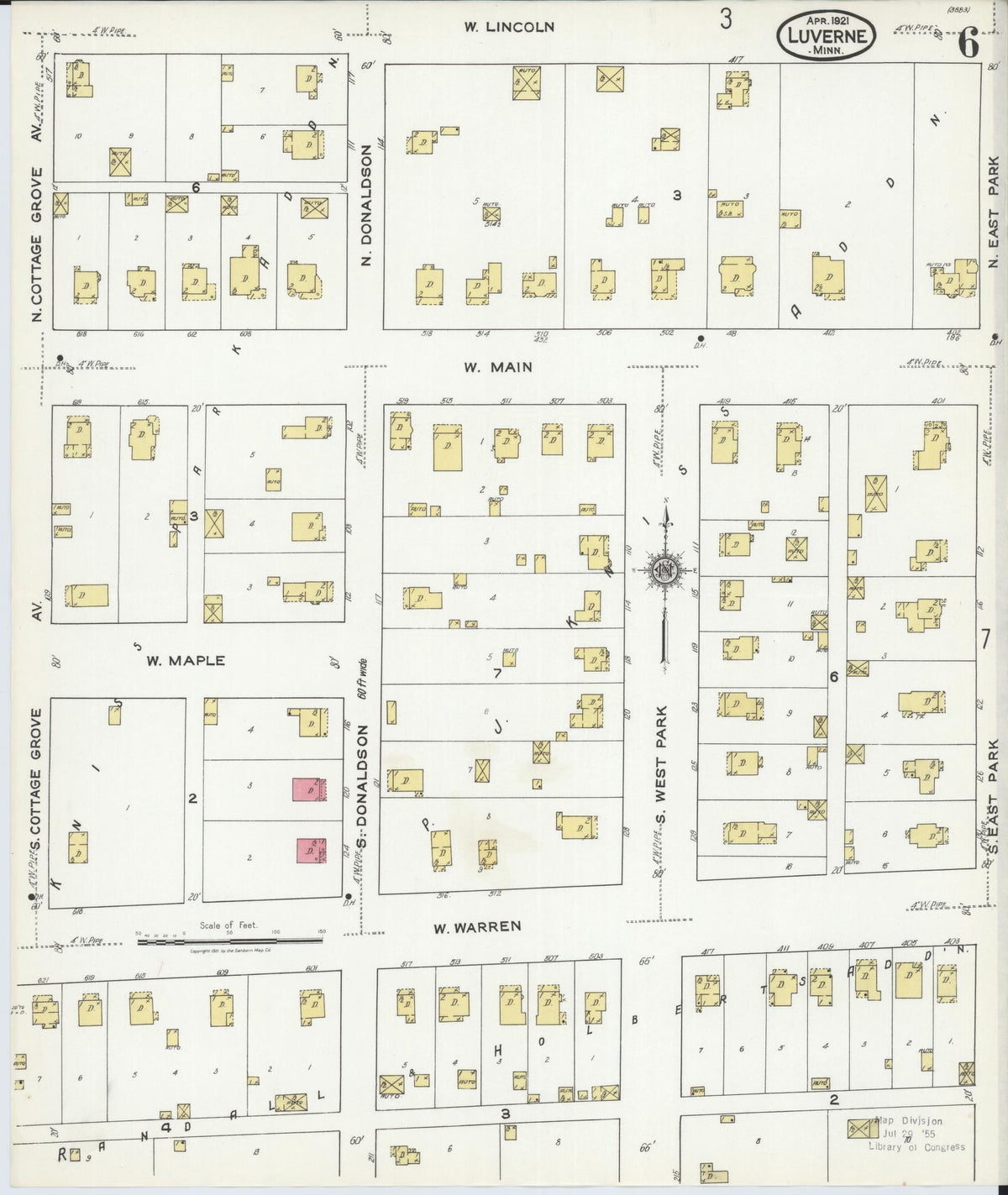 Sanborn Fire Insurance Map from Luverne, Rock County, Minnesota (1921), Sheet #0006 - Complete Map Set gallery image, historic Sanborn map, vintage wall art, Minnesota Minnesota