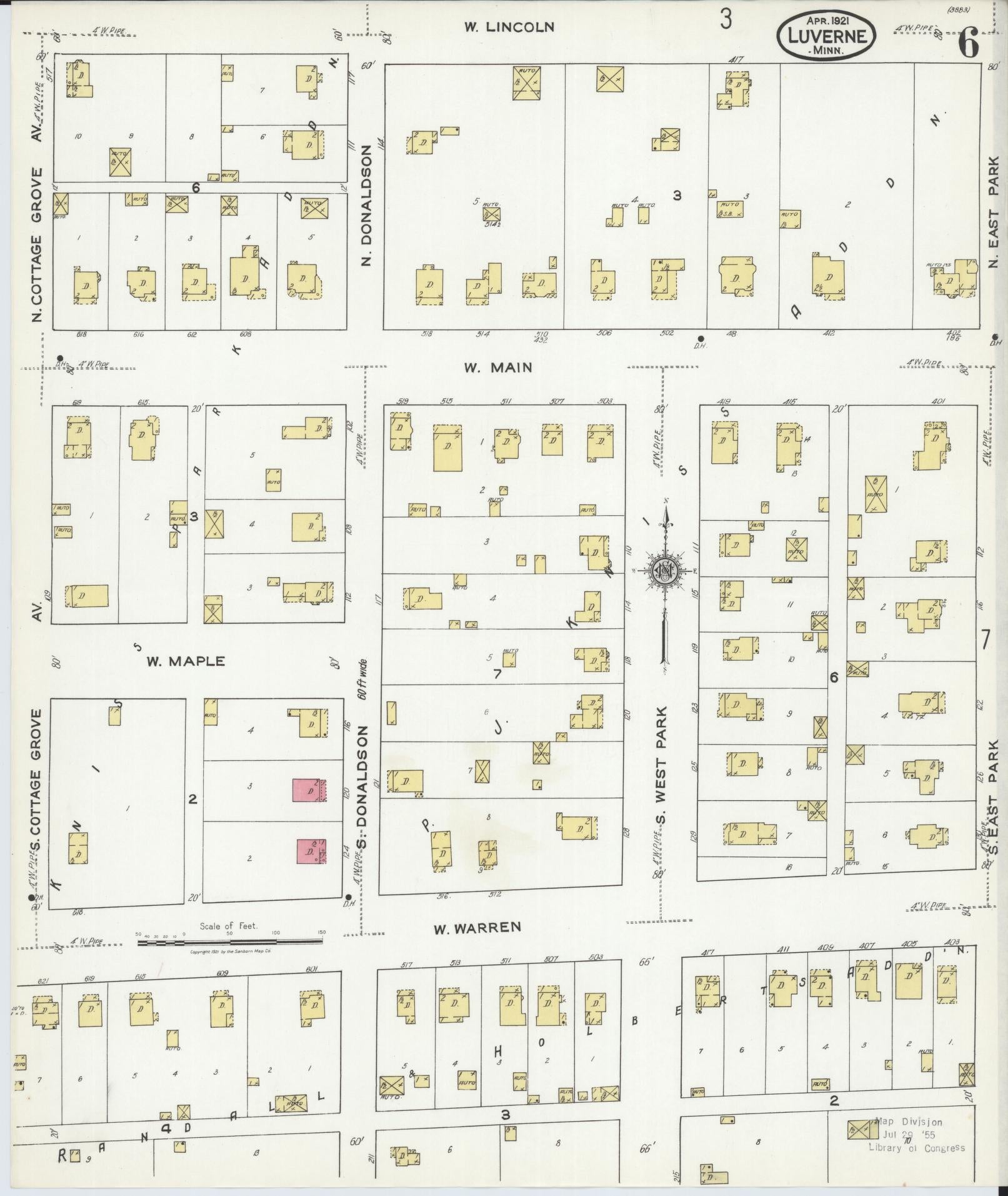 Sanborn Fire Insurance Map from Luverne, Rock County, Minnesota (1921), Sheet #0006 - Complete Map Set gallery image, historic Sanborn map, vintage wall art, Minnesota Minnesota