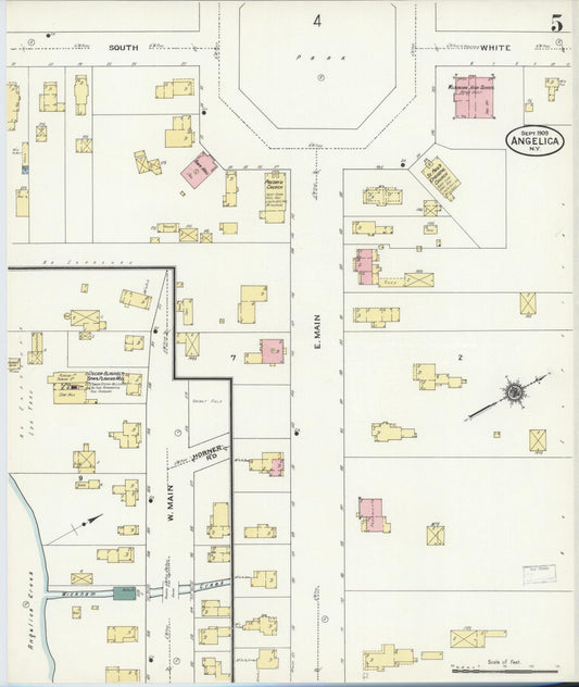 Sanborn Fire Insurance Map from Angelica, Allegany County, New York (1909), Sheet #0005 - Historic Sanborn Fire Insurance Map Print, vintage old map wall art, antique decor, genealogy gift, New York New York map