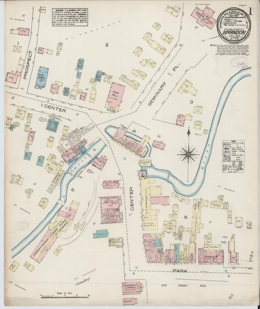 Sanborn Fire Insurance Map from Brandon, Rutland County, Vermont (1885), Sheet #0001 - Complete Map Set gallery image, historic Sanborn map, vintage wall art, Vermont Vermont