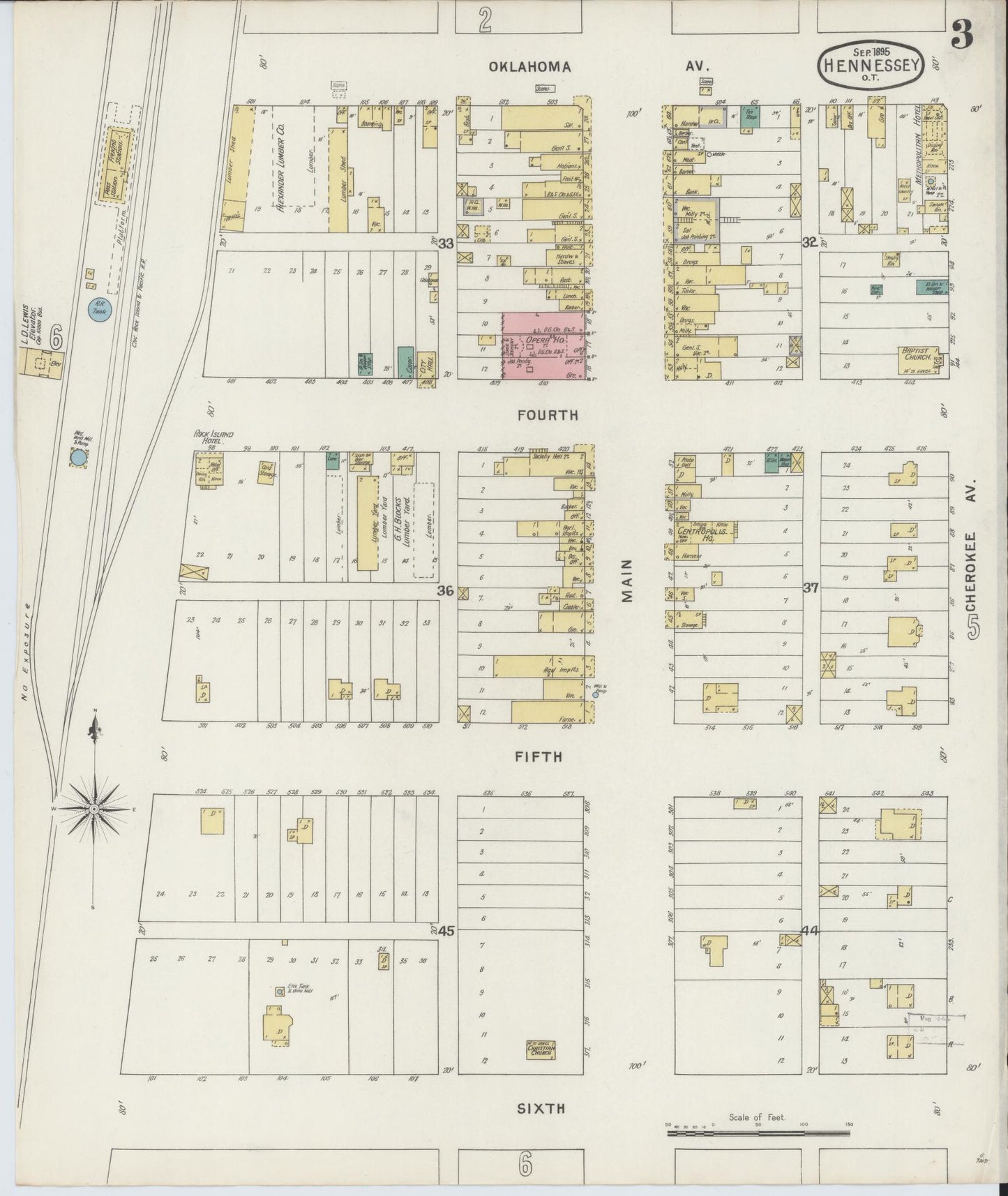 Sanborn Fire Insurance Map from Hennessey, Kingfisher County, Oklahoma (1895), Sheet #0003 - Historic Sanborn Fire Insurance Map Print, vintage old map wall art, antique decor, genealogy gift, Oklahoma Oklahoma map