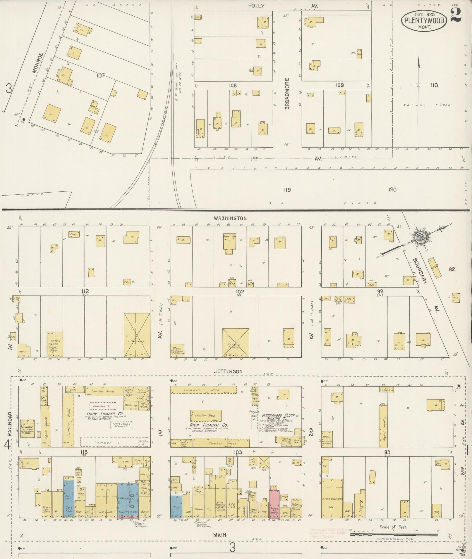 Sanborn Fire Insurance Map from Plentywood, Sheridan County, Montana (1920), Sheet #0002 - Historic Sanborn Fire Insurance Map Print, vintage old map wall art, antique decor, genealogy gift, Montana Montana map