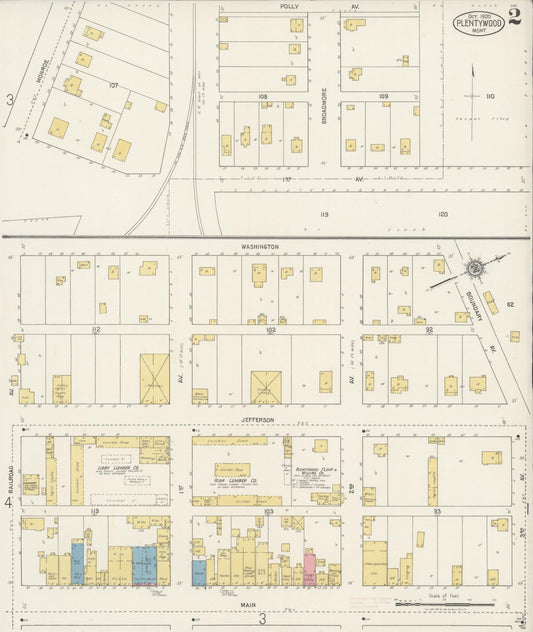 Sanborn Fire Insurance Map from Plentywood, Sheridan County, Montana (1920), Sheet #0002 - Historic Sanborn Fire Insurance Map Print, vintage old map wall art, antique decor, genealogy gift, Montana Montana map