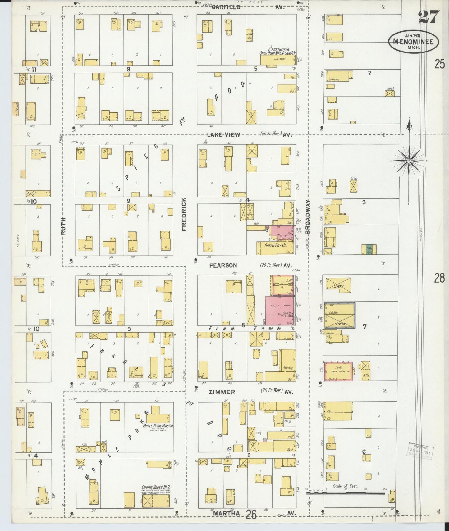 Sanborn Fire Insurance Map from Menominee, Menominee County, Michigan (1901), Sheet #0027 - Complete Map Set gallery image, historic Sanborn map, vintage wall art, Michigan Michigan