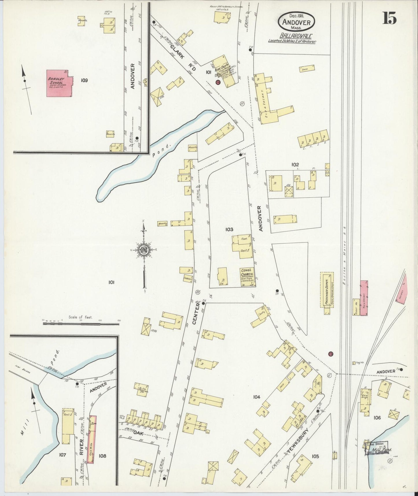 Sanborn Fire Insurance Map from Andover, Essex County, Massachusetts (1911), Sheet #0015 - Historic Sanborn Fire Insurance Map Print, vintage old map wall art, antique decor, genealogy gift, Massachusetts Massachusetts map