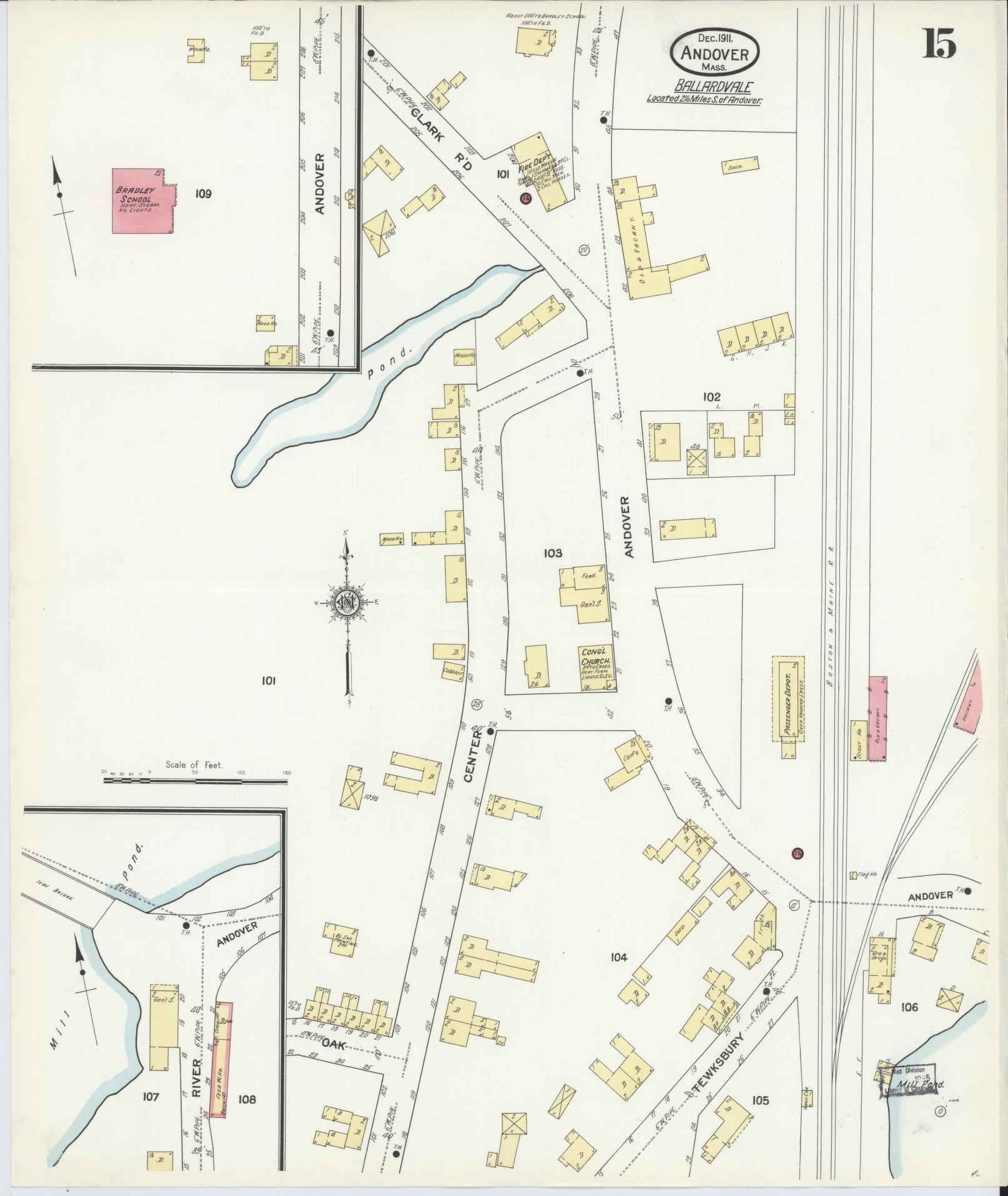 Sanborn Fire Insurance Map from Andover, Essex County, Massachusetts (1911), Sheet #0015 - Historic Sanborn Fire Insurance Map Print, vintage old map wall art, antique decor, genealogy gift, Massachusetts Massachusetts map