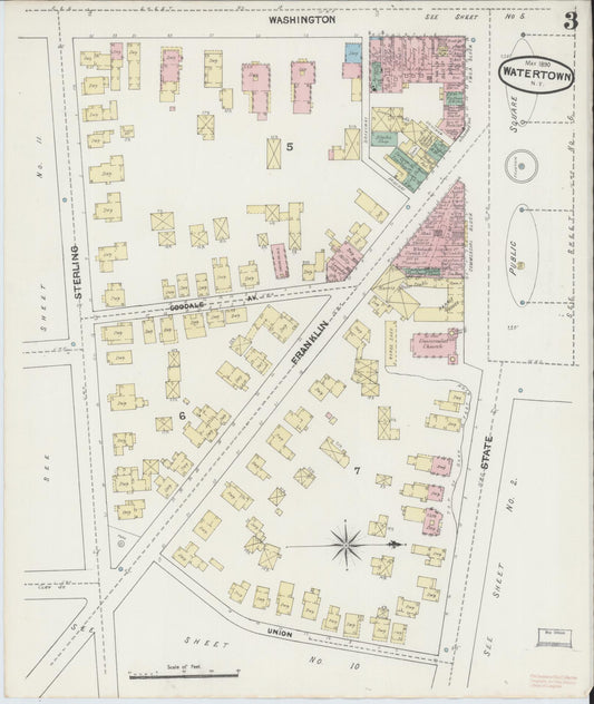 Sanborn Fire Insurance Map from Watertown, Jefferson County, New York (1890), Sheet #0003 - Historic Sanborn Fire Insurance Map Print, vintage old map wall art, antique decor, genealogy gift, New York New York map