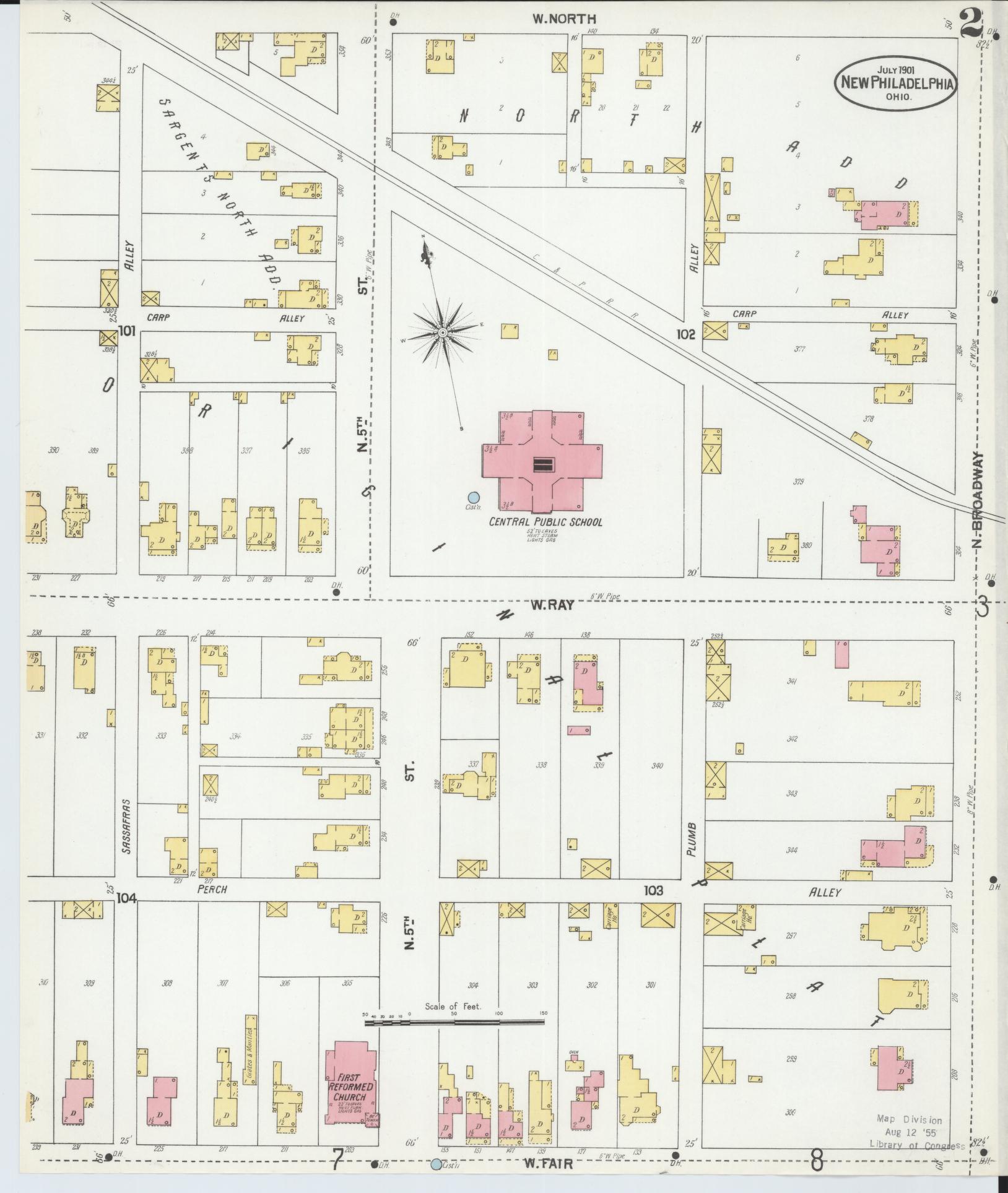 Sanborn Fire Insurance Map from New Philadelphia, Tuscarawas County, Ohio (1901), Sheet #0002 - Historic Sanborn Fire Insurance Map Print, vintage old map wall art, antique decor, genealogy gift, Ohio Ohio map