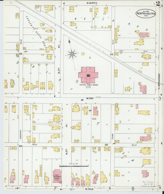 Sanborn Fire Insurance Map from New Philadelphia, Tuscarawas County, Ohio (1901), Sheet #0002 - Historic Sanborn Fire Insurance Map Print, vintage old map wall art, antique decor, genealogy gift, Ohio Ohio map