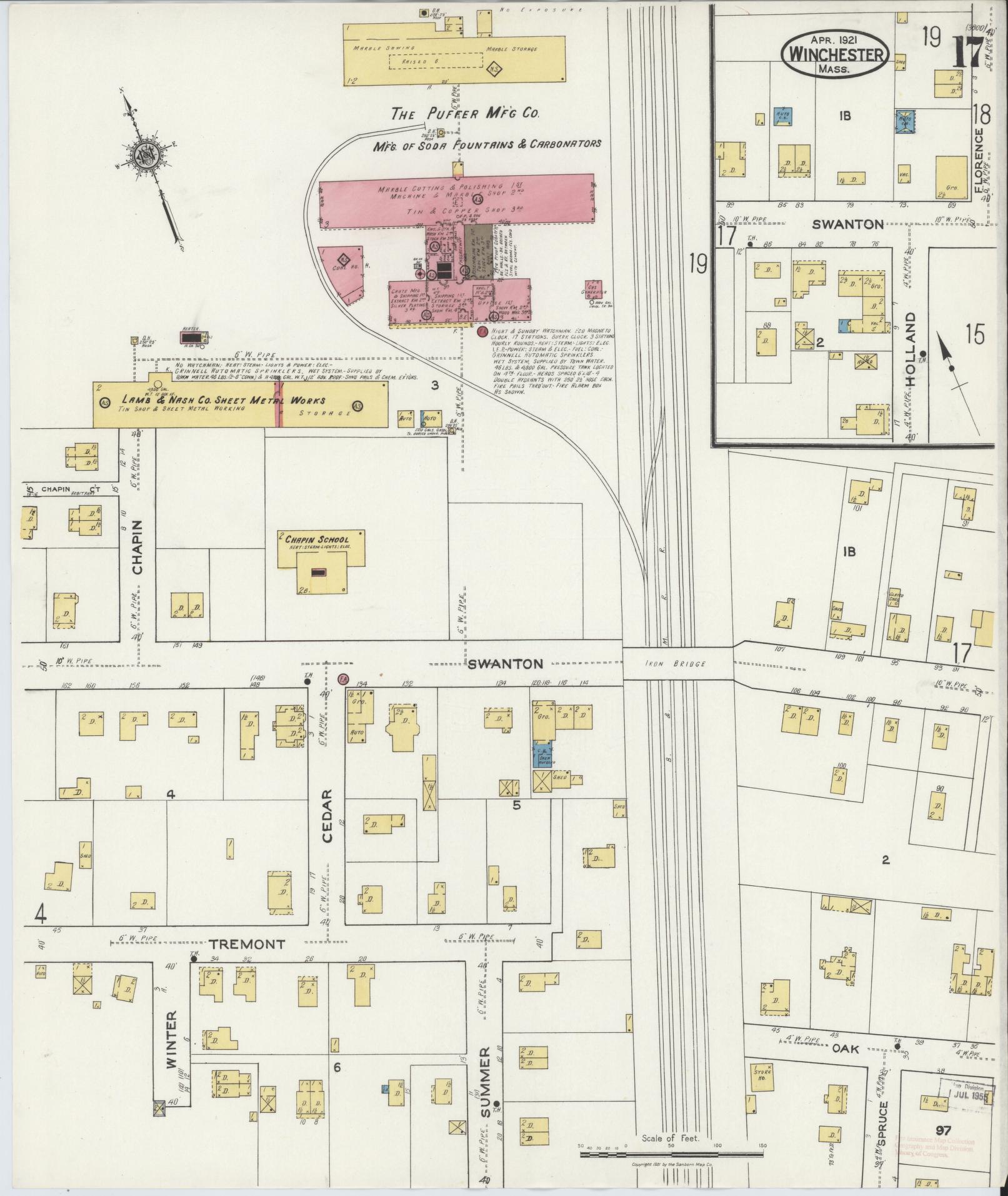 Sanborn Fire Insurance Map from Winchester, Middlesex County, Massachusetts (1921), Sheet #0017 - Complete Map Set gallery image, historic Sanborn map, vintage wall art, Massachusetts Massachusetts