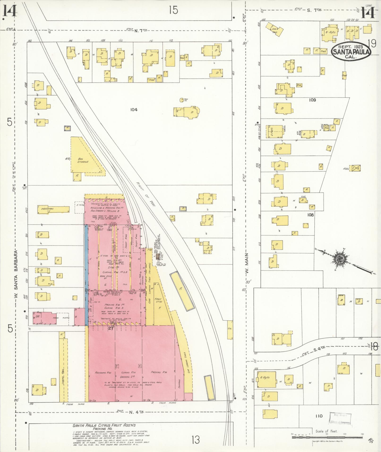 Sanborn Fire Insurance Map from Santa Paula, Ventura County, California (1923), Sheet #0014 - Complete Map Set gallery image, historic Sanborn map, vintage wall art, California California