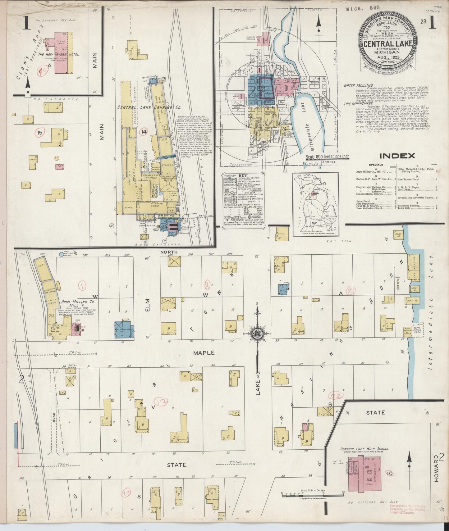 Sanborn Fire Insurance Map from Central Lake, Antrim County, Michigan (1929), Sheet #0001 - Complete Map Set gallery image, historic Sanborn map, vintage wall art, Michigan Michigan