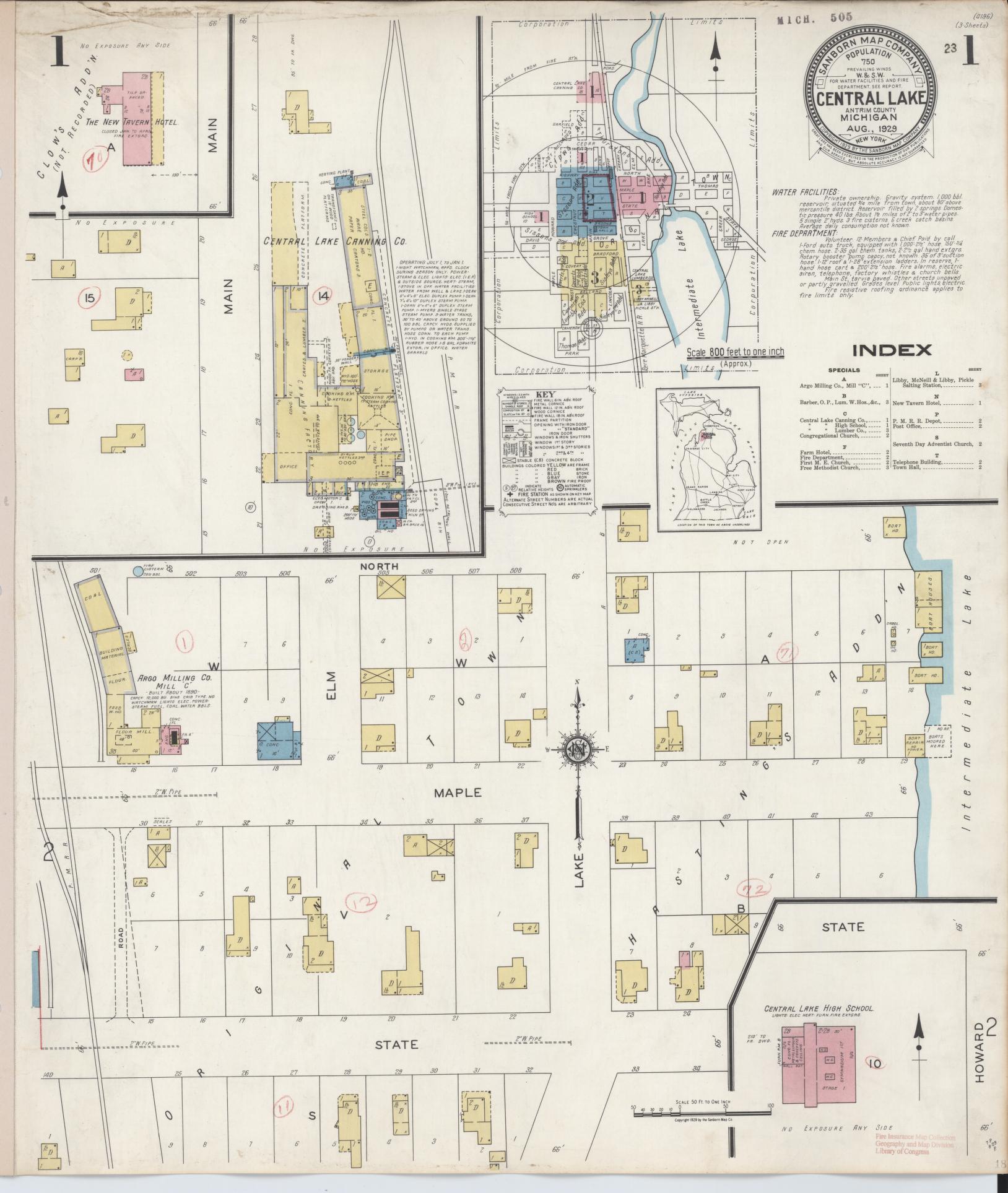 Sanborn Fire Insurance Map from Central Lake, Antrim County, Michigan (1929), Sheet #0001 - Complete Map Set gallery image, historic Sanborn map, vintage wall art, Michigan Michigan