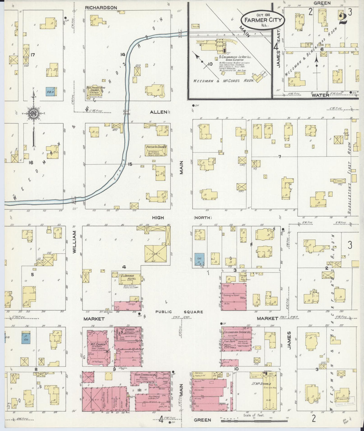 Sanborn Fire Insurance Map from Farmer City, De Witt County, Illinois (1911), Sheet #0002 - Complete Map Set gallery image, historic Sanborn map, vintage wall art, Illinois Illinois