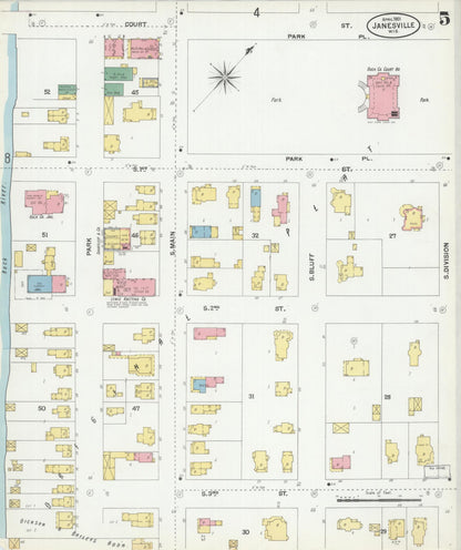Sanborn Fire Insurance Map from Janesville, Rock County, Wisconsin (1901), Sheet #0005 - Complete Map Set gallery image, historic Sanborn map, vintage wall art, Wisconsin Wisconsin