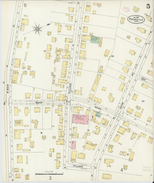 Sanborn Fire Insurance Map from Rockville, Tolland County, Connecticut (1897), Sheet #0005 - Historic Sanborn Fire Insurance Map Print, vintage old map wall art, antique decor, genealogy gift, Connecticut Connecticut map