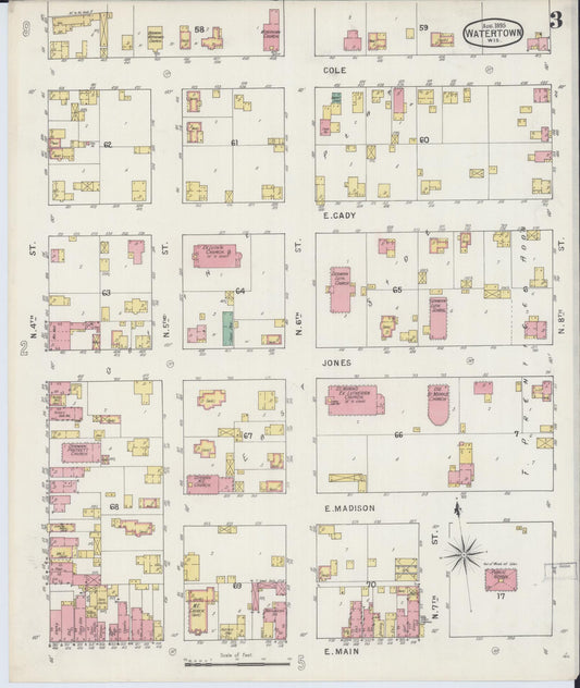 Sanborn Fire Insurance Map from Watertown, Jefferson County, Wisconsin (1895), Sheet #0003 - Historic Sanborn Fire Insurance Map Print, vintage old map wall art, antique decor, genealogy gift, Wisconsin Wisconsin map