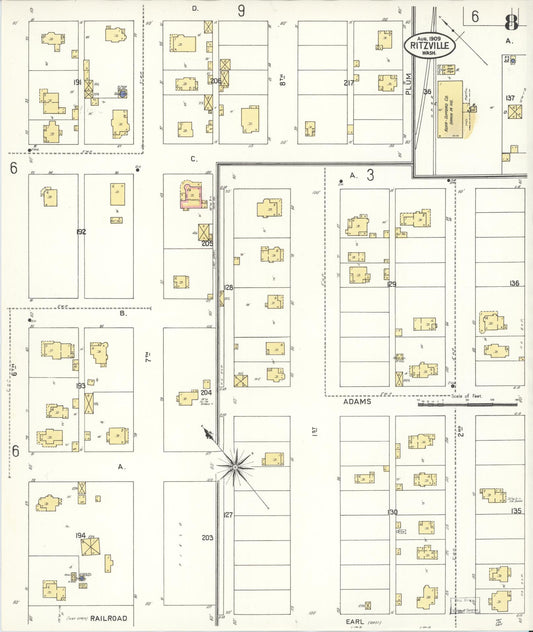 Sanborn Fire Insurance Map from Ritzville, Adams County, Washington (1909), Sheet #0008 - Historic Sanborn Fire Insurance Map Print, vintage old map wall art, antique decor, genealogy gift, Washington Washington map