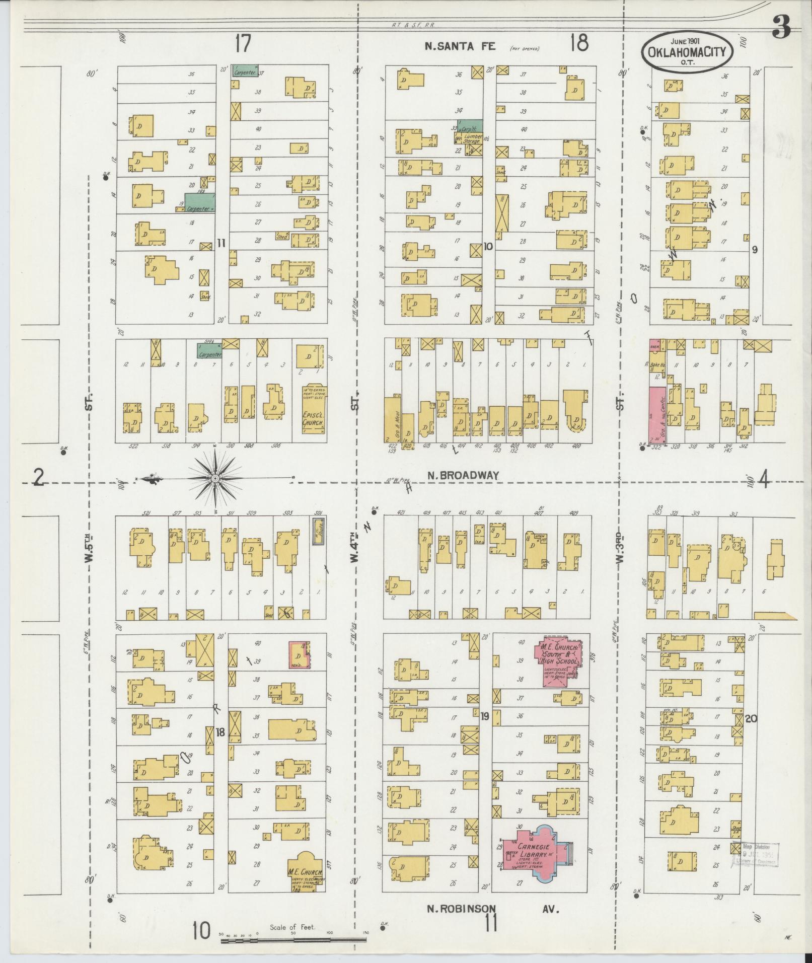 Sanborn Fire Insurance Map from Oklahoma City, Oklahoma County, Oklahoma (1901), Sheet #0003 - Complete Map Set gallery image, historic Sanborn map, vintage wall art, Oklahoma City Oklahoma