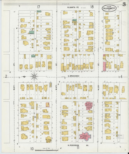 Sanborn Fire Insurance Map from Oklahoma City, Oklahoma County, Oklahoma (1901), Sheet #0003 - Complete Map Set gallery image, historic Sanborn map, vintage wall art, Oklahoma City Oklahoma
