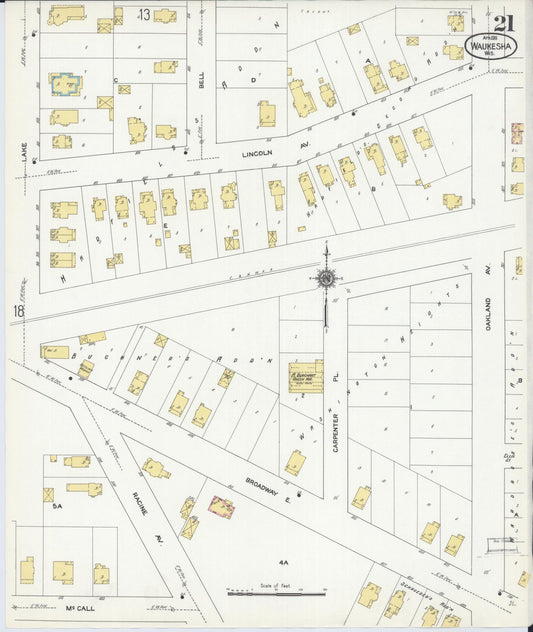 Sanborn Fire Insurance Map from Waukesha, Waukesha County, Wisconsin (1911), Sheet #0021 - Historic Sanborn Fire Insurance Map Print, vintage old map wall art, antique decor, genealogy gift, Wisconsin Wisconsin map