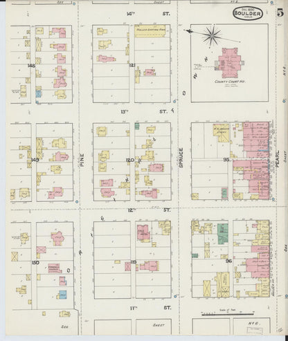 Sanborn Fire Insurance Map from Boulder, Boulder County, Colorado (1890), Sheet #0005 - Complete Map Set gallery image, historic Sanborn map, vintage wall art, Colorado Colorado