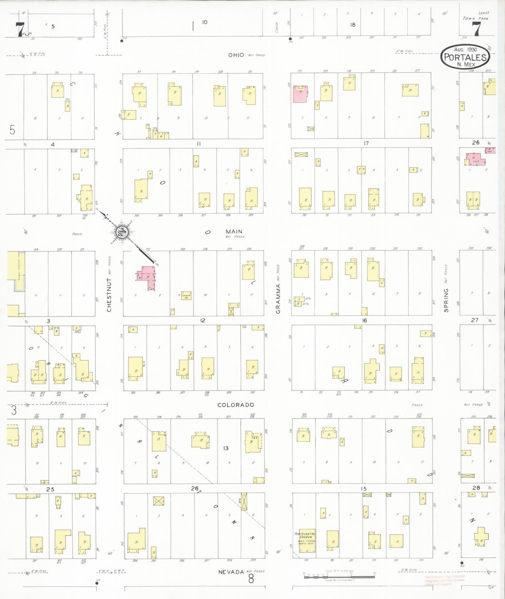 Sanborn Fire Insurance Map from Portales, Roosevelt County, New Mexico (1930), Sheet #0007 - Complete Map Set gallery image, historic Sanborn map, vintage wall art, New Mexico New Mexico