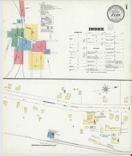 Sanborn Fire Insurance Map from Avon, Livingston County, New York (1904), Sheet #0001 - Historic Sanborn Fire Insurance Map Print, vintage old map wall art, antique decor, genealogy gift, New York New York map