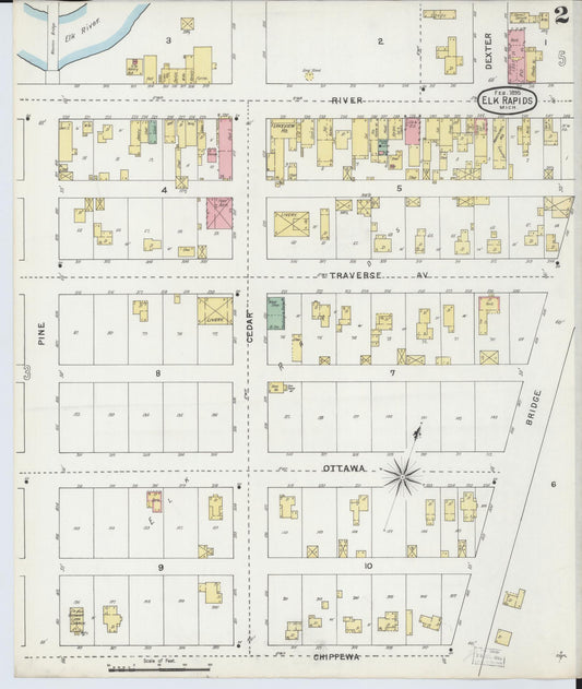 Sanborn Fire Insurance Map from Elk Rapids, Antrim County, Michigan (1895), Sheet #0002 - Historic Sanborn Fire Insurance Map Print, vintage old map wall art, antique decor, genealogy gift, Michigan Michigan map