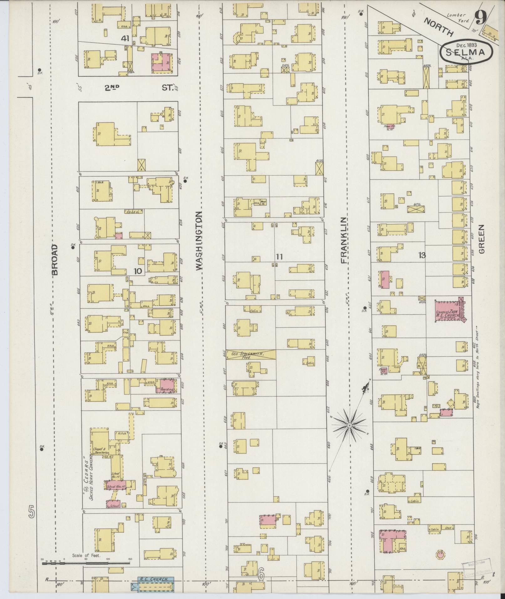 Sanborn Fire Insurance Map from Selma, Dallas County, Alabama (1893), Sheet #0009 - Historic Sanborn Fire Insurance Map Print, vintage old map wall art, antique decor, genealogy gift, Alabama Alabama map