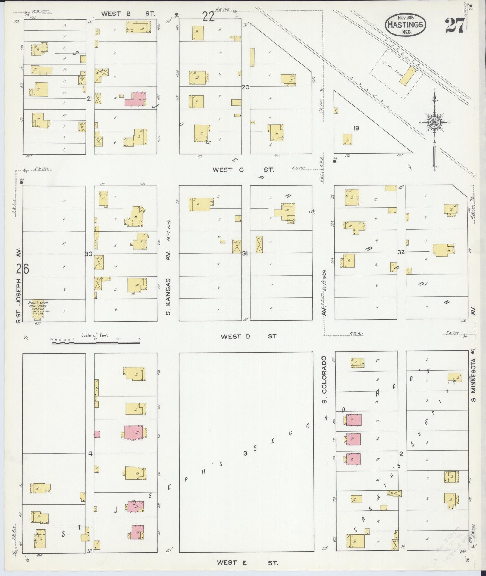 Sanborn Fire Insurance Map from Hastings, Adams County, Nebraska (1915), Sheet #0027 - Complete Map Set gallery image, historic Sanborn map, vintage wall art, Nebraska Nebraska