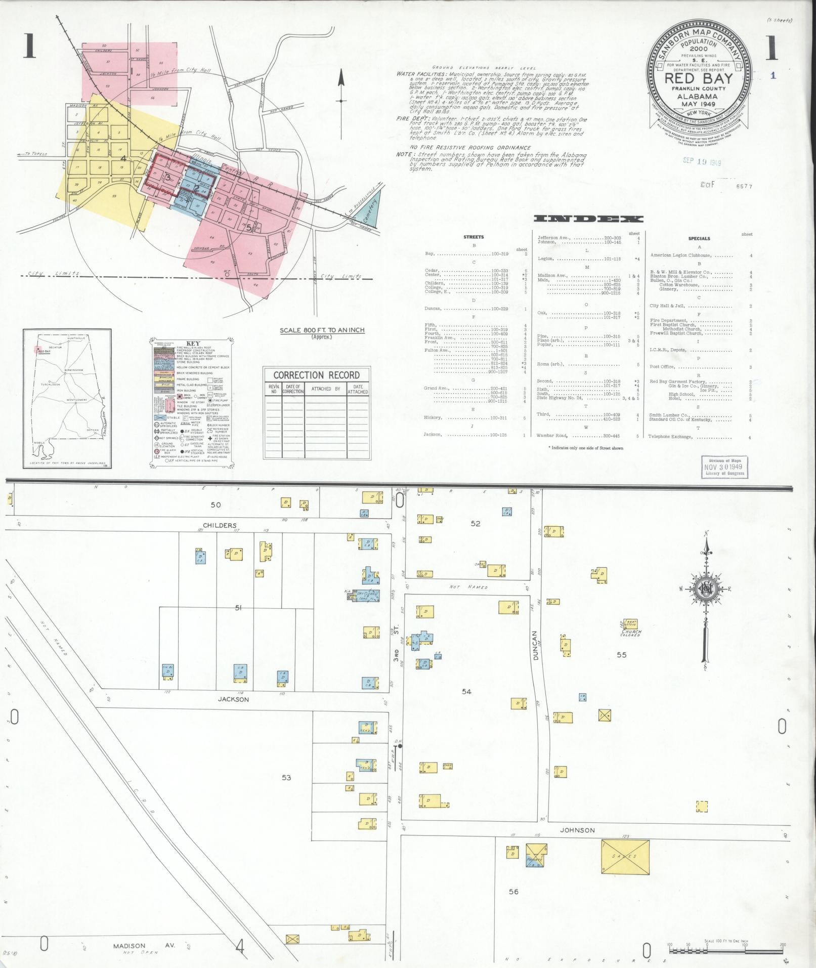 Sanborn Fire Insurance Map from Red Bay, Franklin County, Alabama. (1949) – Historic Sanborn Fire Insurance Map Print