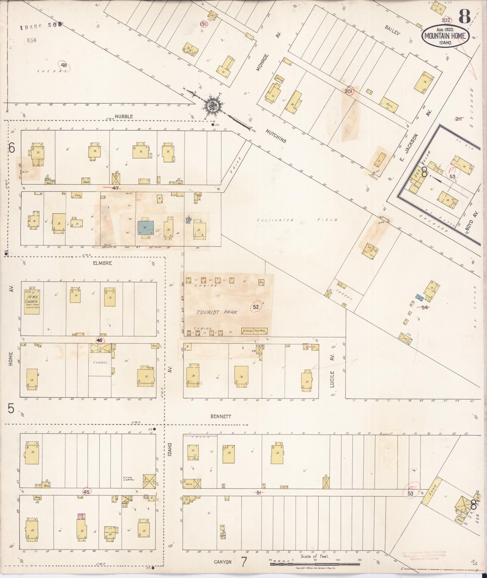 Sanborn Fire Insurance Map from Mountain Home, Elmore County, Idaho (1931), Sheet #0008 - Historic Sanborn Fire Insurance Map Print, vintage old map wall art, antique decor, genealogy gift, Idaho Idaho map