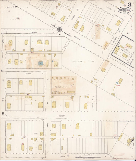 Sanborn Fire Insurance Map from Mountain Home, Elmore County, Idaho (1931), Sheet #0008 - Historic Sanborn Fire Insurance Map Print, vintage old map wall art, antique decor, genealogy gift, Idaho Idaho map