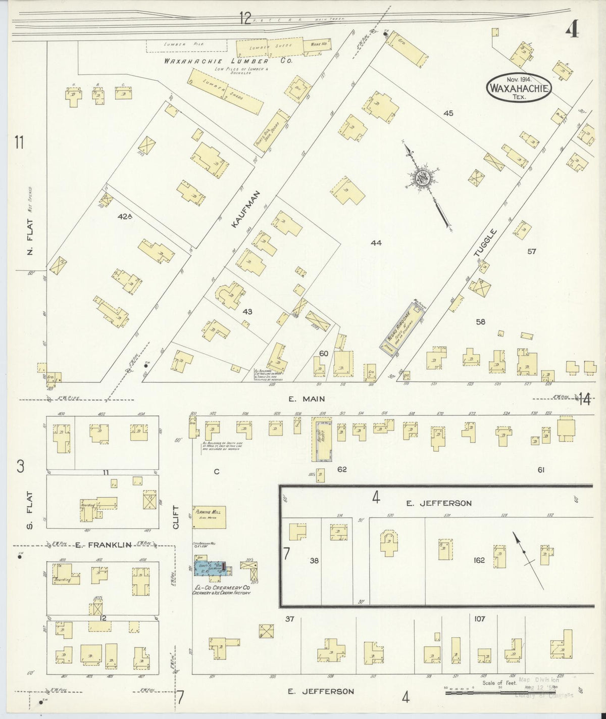 Sanborn Fire Insurance Map from Waxahachie, Ellis County, Texas (1914), Sheet #0004 - Complete Map Set gallery image, historic Sanborn map, vintage wall art, Texas Texas
