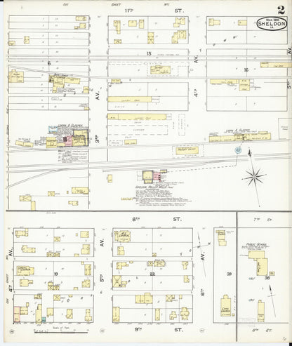 Sanborn Fire Insurance Map from Sheldon, O'Brien County, Iowa (1892), Sheet #0002 - Historic Sanborn Fire Insurance Map Print, vintage old map wall art
