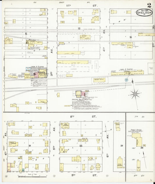 Sanborn Fire Insurance Map from Sheldon, O'Brien County, Iowa (1892), Sheet #0002 - Historic Sanborn Fire Insurance Map Print, vintage old map wall art