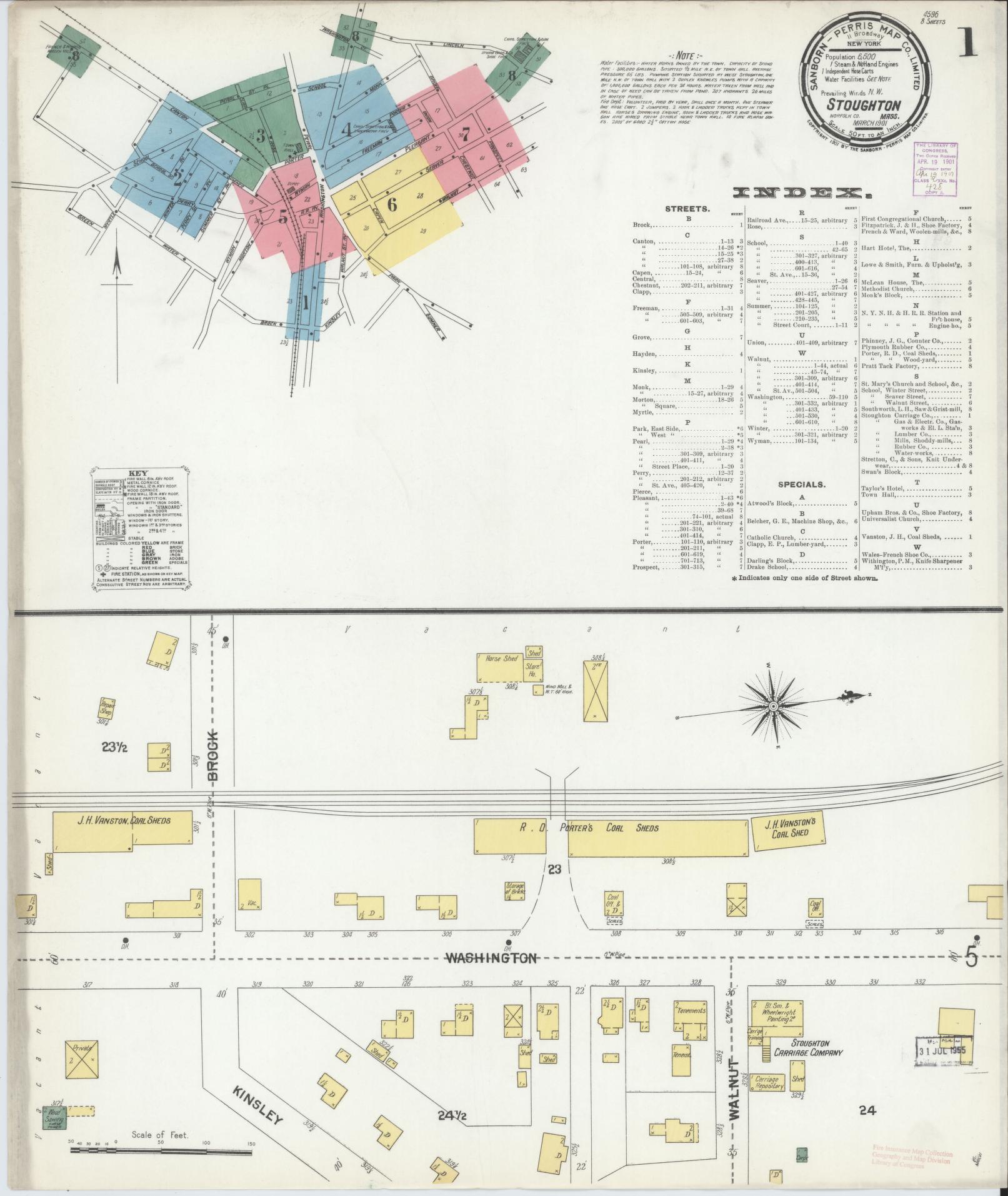 Sanborn Fire Insurance Map from Stoughton, Norfolk County, Massachusetts. (1901) – Historic Sanborn Fire Insurance Map Print