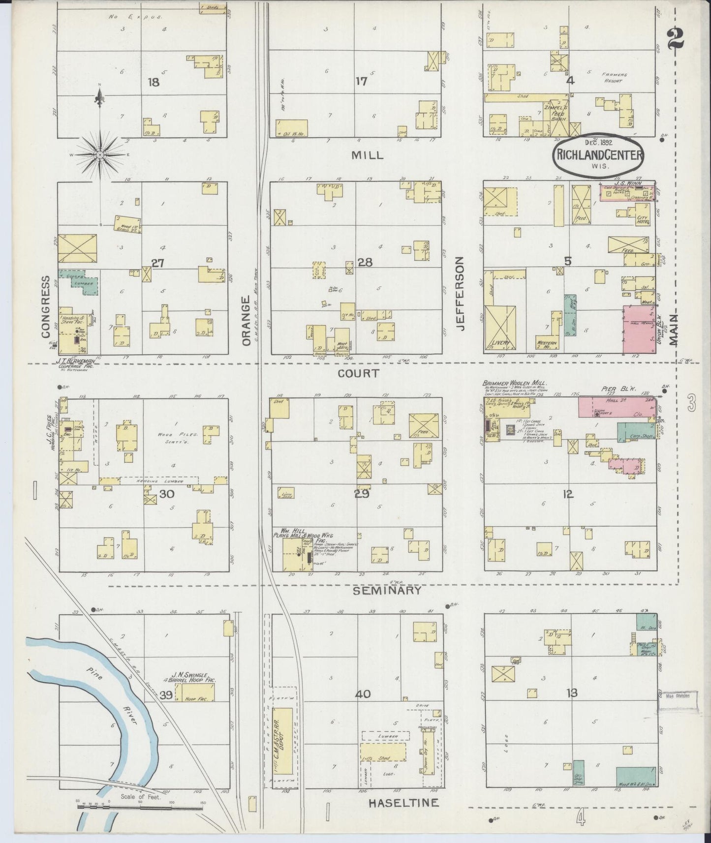 Sanborn Fire Insurance Map from Richland Center, Richland County, Wisconsin (1892), Sheet #0002 - Complete Map Set gallery image, historic Sanborn map, vintage wall art, Wisconsin Wisconsin
