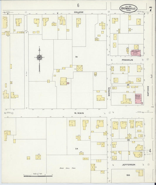 Sanborn Fire Insurance Map from Brownsville, Haywood County, Tennessee (1910), Sheet #0007 - Historic Sanborn Fire Insurance Map Print, vintage old map wall art, antique decor, genealogy gift, Tennessee Tennessee map