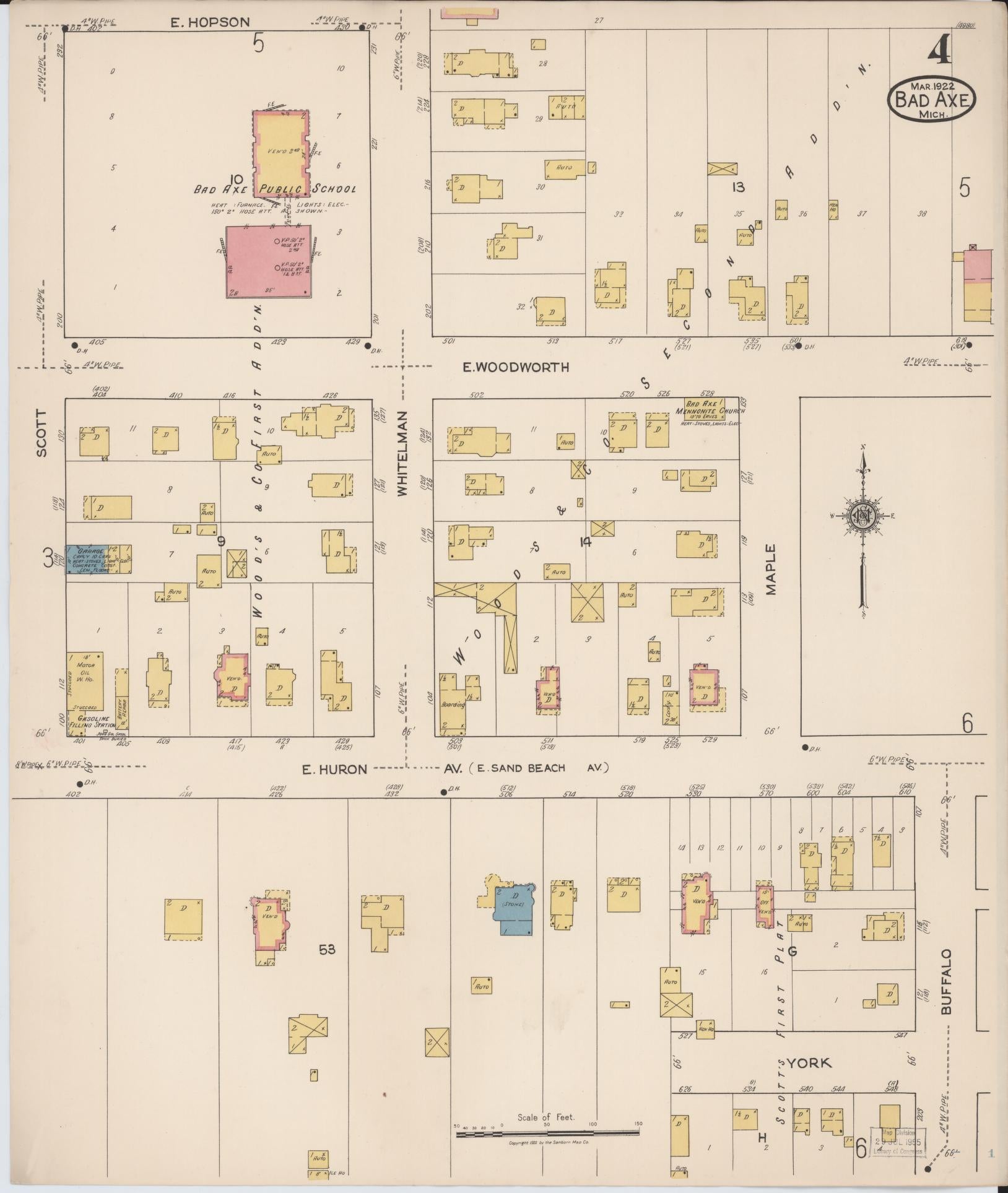 Sanborn Fire Insurance Map from Bad Axe, Huron County, Michigan (1922), Sheet #0004 - Historic Sanborn Fire Insurance Map Print, vintage old map wall art, antique decor, genealogy gift, Michigan Michigan map