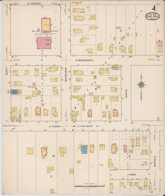 Sanborn Fire Insurance Map from Bad Axe, Huron County, Michigan (1922), Sheet #0004 - Historic Sanborn Fire Insurance Map Print, vintage old map wall art, antique decor, genealogy gift, Michigan Michigan map